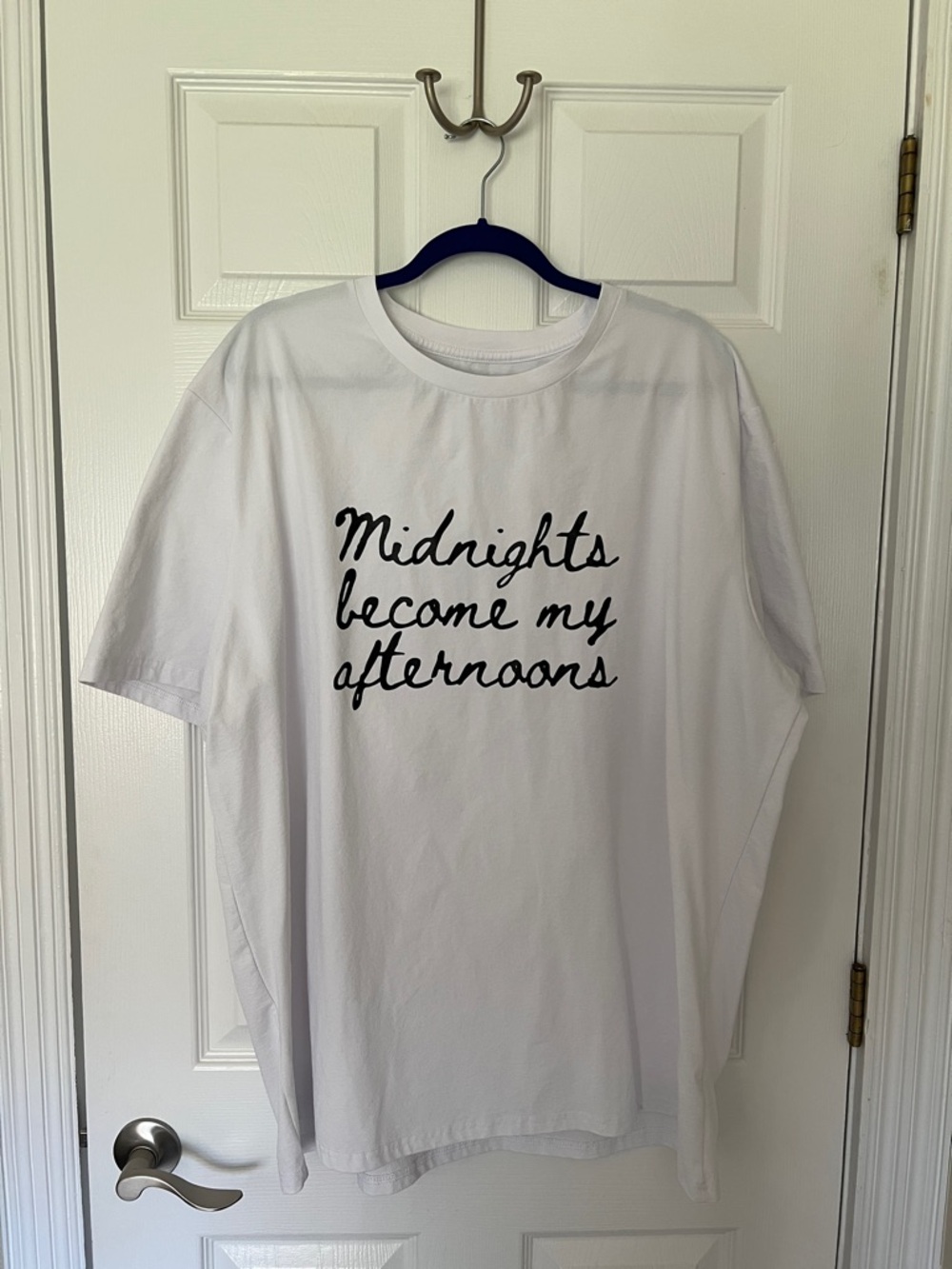 White Graphic Tee with 'Midnights become my afternoons' Script